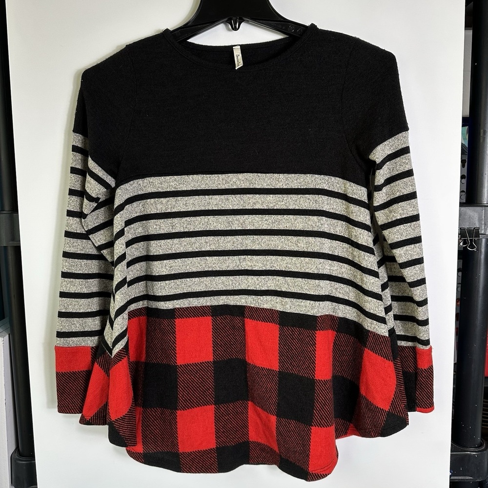 Beeson River Womens Sz S Buffalo Plaid  Colorblock Light Sweater Christmas Vibes
